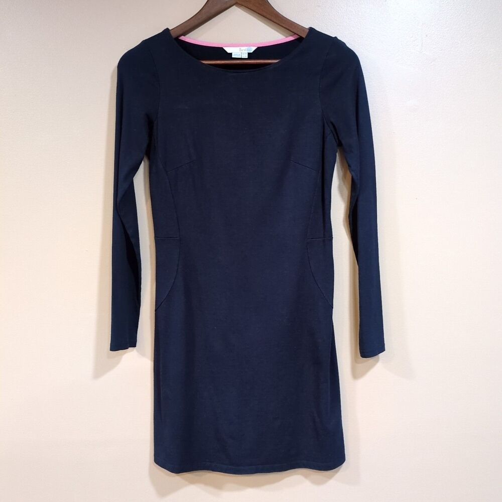 Boden Boatneck Dress Women 4 Navy Blue  Long Sleeve Classic Capsule Office Lagom